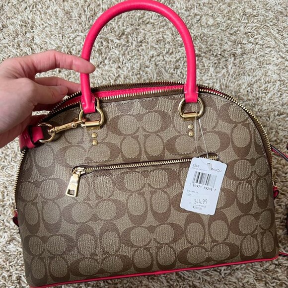 Coach Signature Katy Satchel in Khaki Electric Pink - Picture 6 of 10